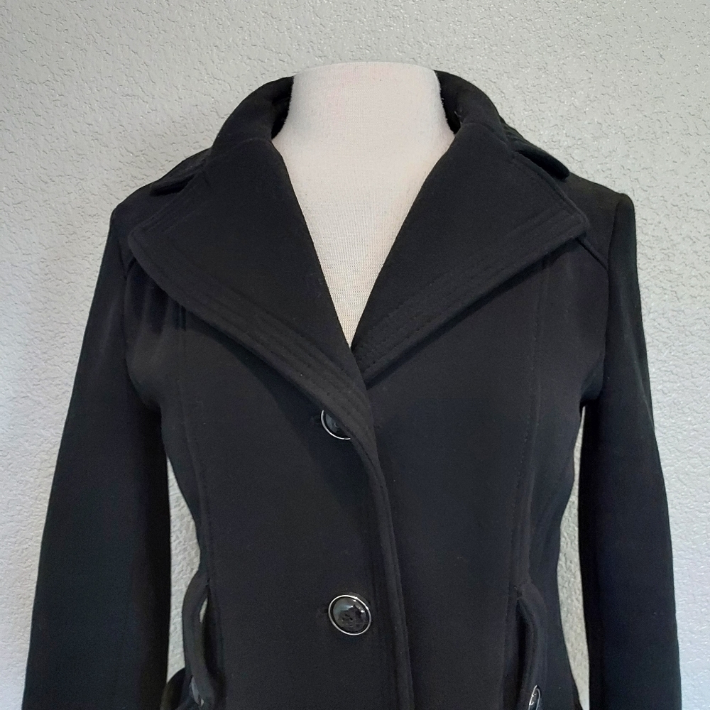 Kenneth Cole Black Button Pea Coat Size Small - Picture 2 of 13